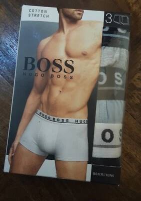 NIB Hugo Boss THREE-PACK OF COTTON BOXER BRIEFS in Black/Gray/Blue Size XXL $42 - Image 1 of 4