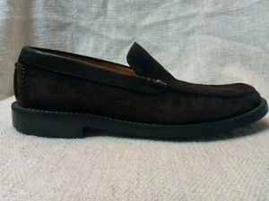 A Testoni Marrón Gamuza Cuero Puntera Moc Sin Cordones Zapatos Para Hombre 9 Vestido Informal - Imagen 1 de 11