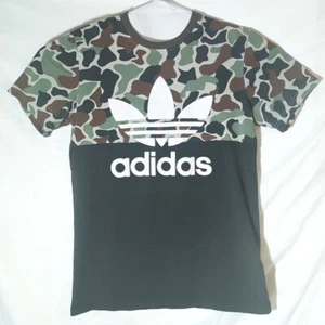 Adidas T Shirt Small Trefoil Camouflage Black Graphic Spellout Short Sleeve Mens - Picture 1 of 4