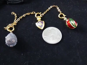 2 Joan Rivers Fabrege Egg Charms w/Extenders Plus Purple Badge Charm NIce NIB - Picture 1 of 8