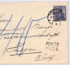 Germany SAARGEBIET OVERPRINT Cover 20pf Mettlach *PORTO HAGEN* Taxe Saar YQ45 - Picture 1 of 12