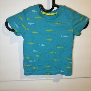 Cat & Jack Short Sleeve Shark T-Shirt Blue Boys Size 12M - Picture 1 of 4