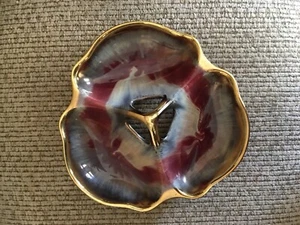 Vintage Pottery Divided  Decretive Dish Gold Trim 8”x 1” - Picture 1 of 2