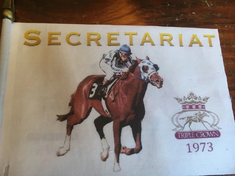 SECRETARIAT 1973  * Triple Crown Winner * Horse Racing   Mini Desk Flag 4" x 6" Cover