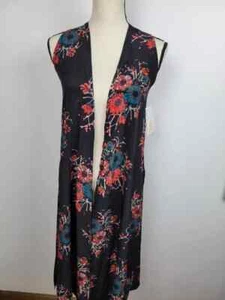 LuLaRoe Joy Open Front Vest, Size XS (NWT Floral Black Orange Red Teal White) - Picture 1 of 5