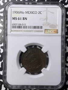 1906-Mo Mexico 2 Centavos NGC MS61BN Lot#G9045 Nice UNC! - Picture 1 of 3