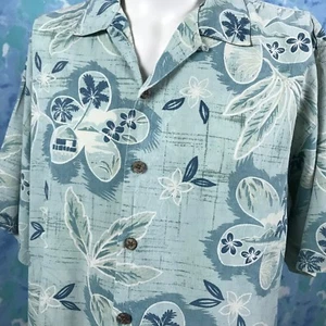 Tommy Bahama Hemd Medium Tropical Hawaii Seide Knopfleiste grün blau geblümt - Bild 1 von 7