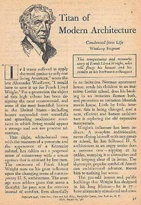 FRANK LLOYD WRIGHT 1946 FEATURE STORY: TITAN OF MODERN ARCHITECTURE - Picture 1 of 1