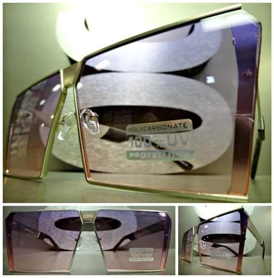OVERSIZED VINTAGE RETRO SHIELD Style SUN GLASSES Silver Frame Purple & Pink Lens - Image 1 of 4
