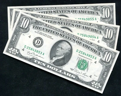 (3) CONSECUTIVE 1981 $10 FRN FEDERAL RESERVE NOTES CLEVELAND, OH GEM UNC - Image 1 of 2