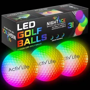 Super Bright LED Golf Balls - Glow in the Dark, 3 Pack - Picture 1 of 6