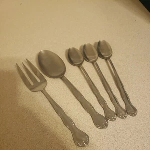 Vtg.  Silhouette stainless SST2 Serving Fork & Spoon + 3 Iced Tea Spoons  - Picture 1 of 7