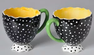 Rare Dept 56 Ceramic Cracked Egg Coffee Mug Cup Set of 2 Black White Dot Easter - Picture 1 of 7