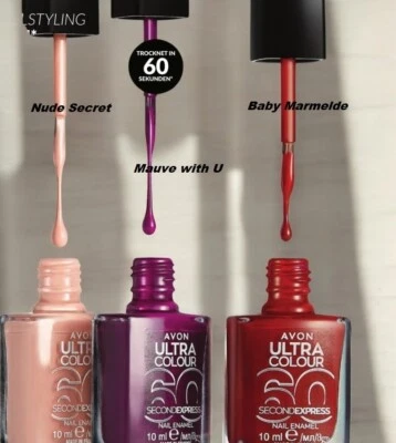 Avon ULTRA COLOUR Express Nagellack 3x 60 Sekunden Lack Nude Mauve Rot Top Set💞 - Bild 1 von 4