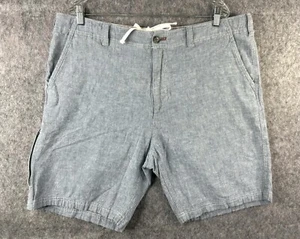 Eddie Bauer Linen Blend Blue Shorts Size 38 Pockets Button Drawstring Beach - Picture 1 of 11