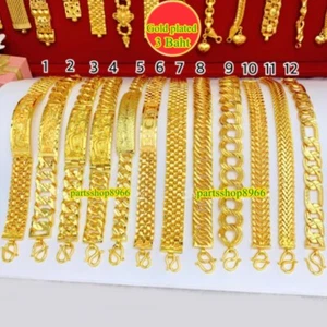 Thai Gold Plated 24k Solid Bracelet Yellow Chain Pendant Weight 3 Baht Jewelry - Picture 1 of 24