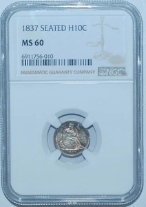 1837 NGC MS60 Small Date Liberty Seated Half Dime - Picture 1 of 2