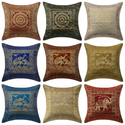 Indian Brocade Silk Cushion Cover Hippie Bohemian Bedding Sofa Pillow Case Cover - Image 1 of 3