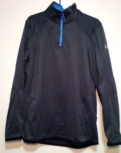Under Armour 1/4 Zip Sweater Mens M Gray Blue ColdGear Fitted Lined - Picture 1 of 9