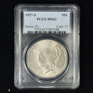 Dólar de plata de la paz 1927-S $1 MS63 PCGS - Bonita moneda de mejor fecha - Imagen 1 de 4