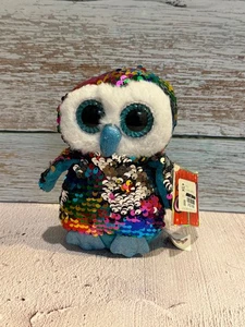 Beanie Boos Reversible Sequin Owl Plush Toy 6" Rainbow Multi Color New - Picture 1 of 4
