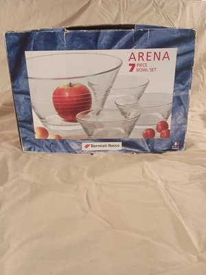 Bormioli Rocco 7 Bowl Set 1 Fruit Bowl 6 Small Bowls Embossed Rings France - Image 1 of 4