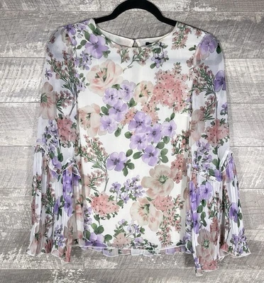 Soft Floral Layered Bell Flare Sleeve Peasant Blouse Size 2 Dainty Fairy Boho - Image 1 of 4