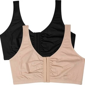 NWT Fruit of the Loom Women's Front Close Sports Bra, Sand/Black 2-Pack, 34 - Picture 1 of 7