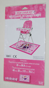 New Infant Girl's First Birthday Pink High Chair Decor Kit  Flag Banner & Mat 