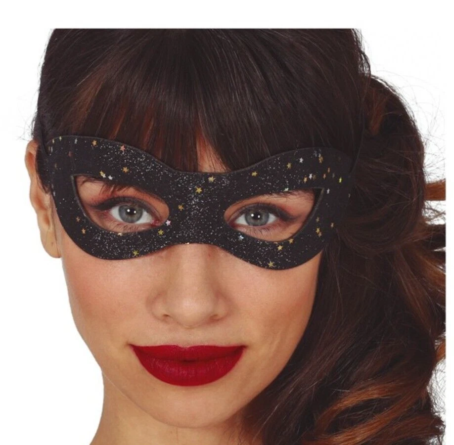 Black Glitter Eye Mask  Masquerade Fancy Dress Costume Superhero 20s Eye Mask - Image 1 of 1