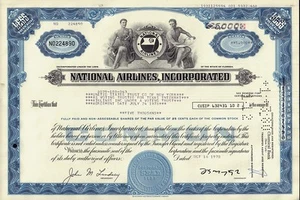 NATIONAL AIRLINES INC ORLANDO FLORIDA 5.000 shis in United States Trust Co NY - Foto 1 di 1