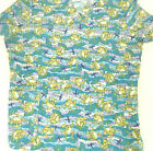 Comfy Cotton Scrubs Tops Womens Large V-Neck Short Sleeve Flying Frogs Dragonfly