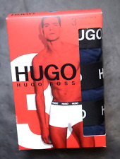 Hugo Boss Men 3-Pack Blue/Black Stretch Cotton Underwear Trunk Boxer Shorts L