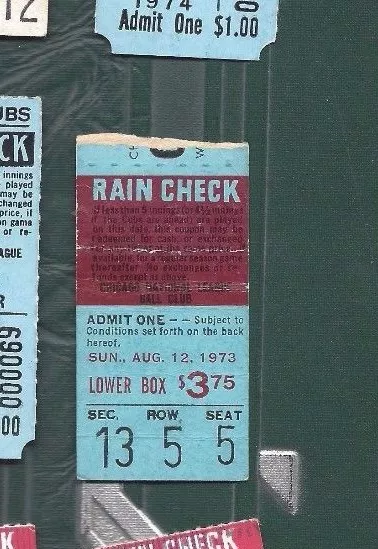 1973 8/12 baseball ticket Houston Astros v Chicago Cubs, Don Wilson WIN - Image 1 of 1