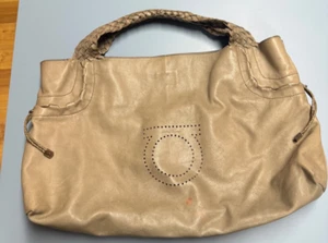 Salvatore Ferragamo Borsa Tote Manico Borsa a Mano Pelle Gancini Borsetta GRIGIO - Foto 1 di 16