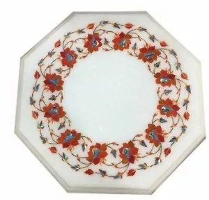 12" Marble corner / side end handcrafted pietra dura carnelian inlay Table Top - Picture 1 of 1