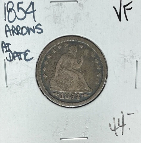 1854 ARROWS AT DATE SEATED LIBERTY SILVER QUARTER ~ VF ~NICE COIN~ Cover