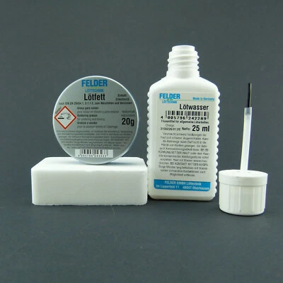Lötset Lötzubehör aus Lötfett + Lötwasser + Salmiakstein / Lötstein von Felder
