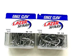 2 Packs Eagle Claw Lazer Sharp Size 5/0 Chovie Hook 35-Count Package #P135-5/0 - Picture 1 of 12