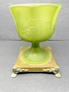 Vintage Bowl Compote Frosted Glass Grapes Brass Base Footed Grapes - Picture 1 of 17