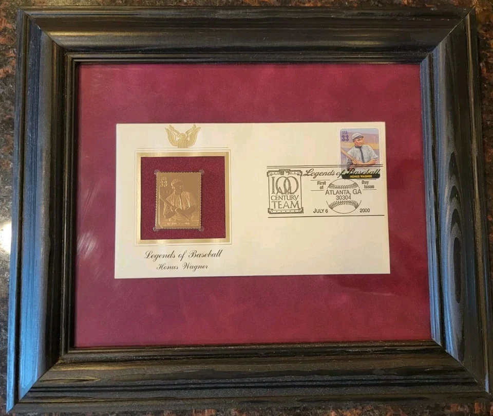 2000 Legends of Baseball Honus Wagner 100 Century Gold Stamp Letter MattedFramed - Image 1 of 4