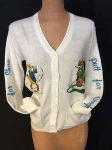 Vintage LADY LAMODE La Mode Novelty Golf Sweater Ducks Fox Small - Picture 1 of 8