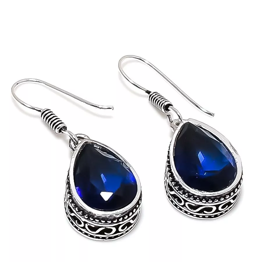 Blue Tanzanite Gemstone Handmade 925 Sterling Silver Jewelry  Earring Sz 1.2" - Image 1 of 1