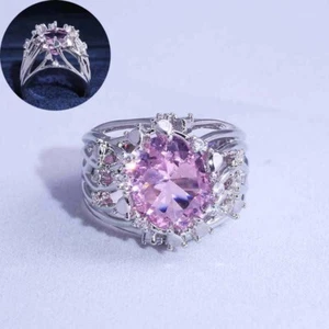 Rings Wedding Cut Size 6-10 Silver plated Women Oval Gorgeous Pink Sapphire - Picture 1 of 14