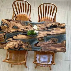 Gray Epoxy table, Living room table, Custom live edge epoxy resin dining table, - Picture 1 of 8