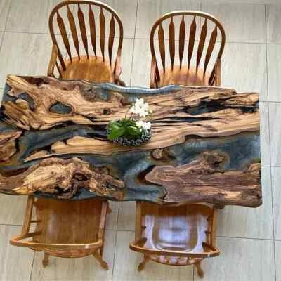Gray Epoxy table, Living room table, Custom live edge epoxy resin dining table, - Image 1 of 4