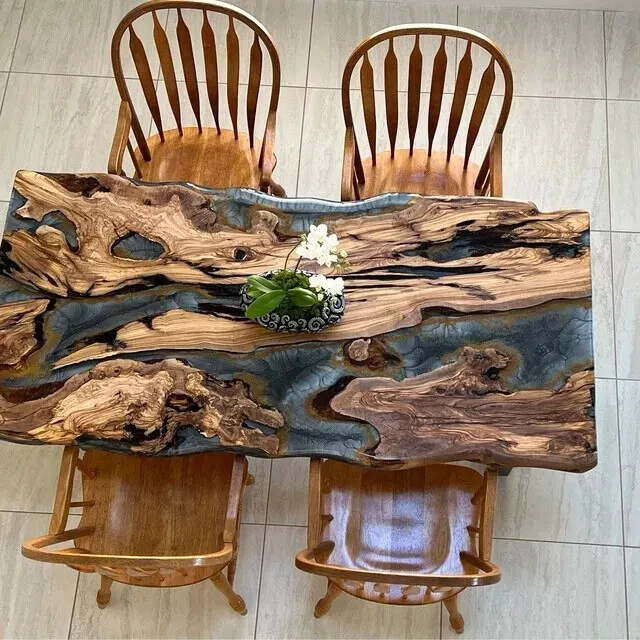 Gray Epoxy table, Living room table, Custom live edge epoxy resin dining table - Image 1 of 4