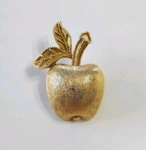 Broche prendedor vintage Avon dorado con textura forma de manzana años 60 1,5 pulgadas prendedor de otoño - Imagen 1 de 7