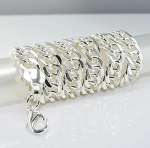 14K White Gold Filled Lady Men Curb Link 9mm Necklace 20" w Bracelet 8.5" N918s - Picture 1 of 9