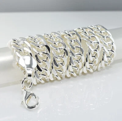 14K White Gold Filled Lady Men Curb Link 9mm Necklace 20" w Bracelet 8.5"  N918s - Image 1 of 4